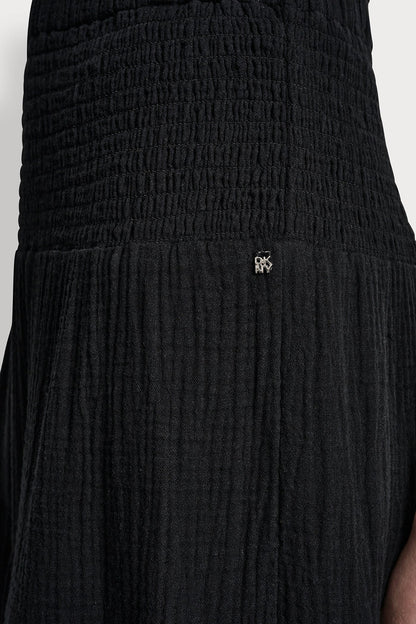 SMOCKED WAIST MAXI TIERED SKIRT