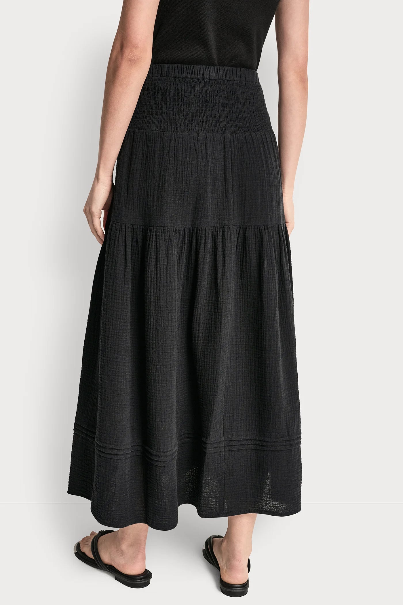 SMOCKED WAIST MAXI TIERED SKIRT