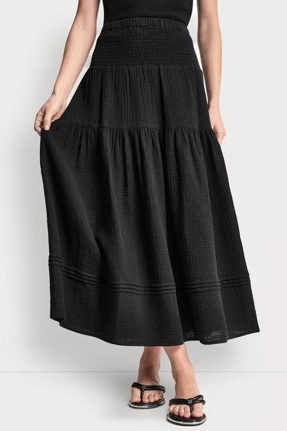 SMOCKED WAIST MAXI TIERED SKIRT