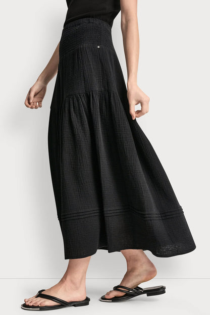 SMOCKED WAIST MAXI TIERED SKIRT