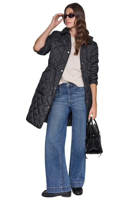 CORDUROY COLLAR HOODED QUILTED COAT