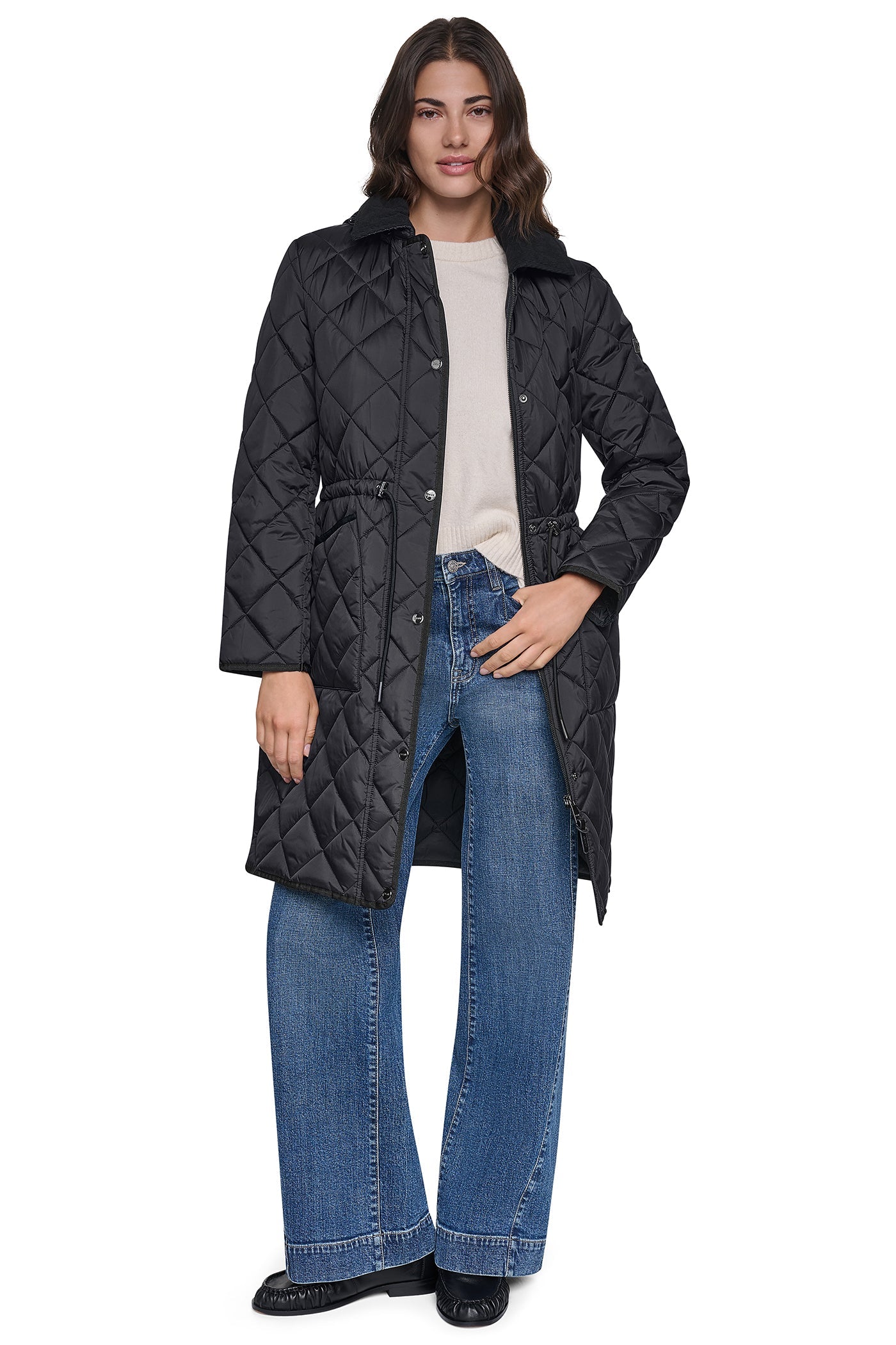 CORDUROY COLLAR HOODED QUILTED COAT