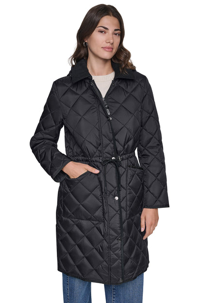 CORDUROY COLLAR HOODED QUILTED COAT