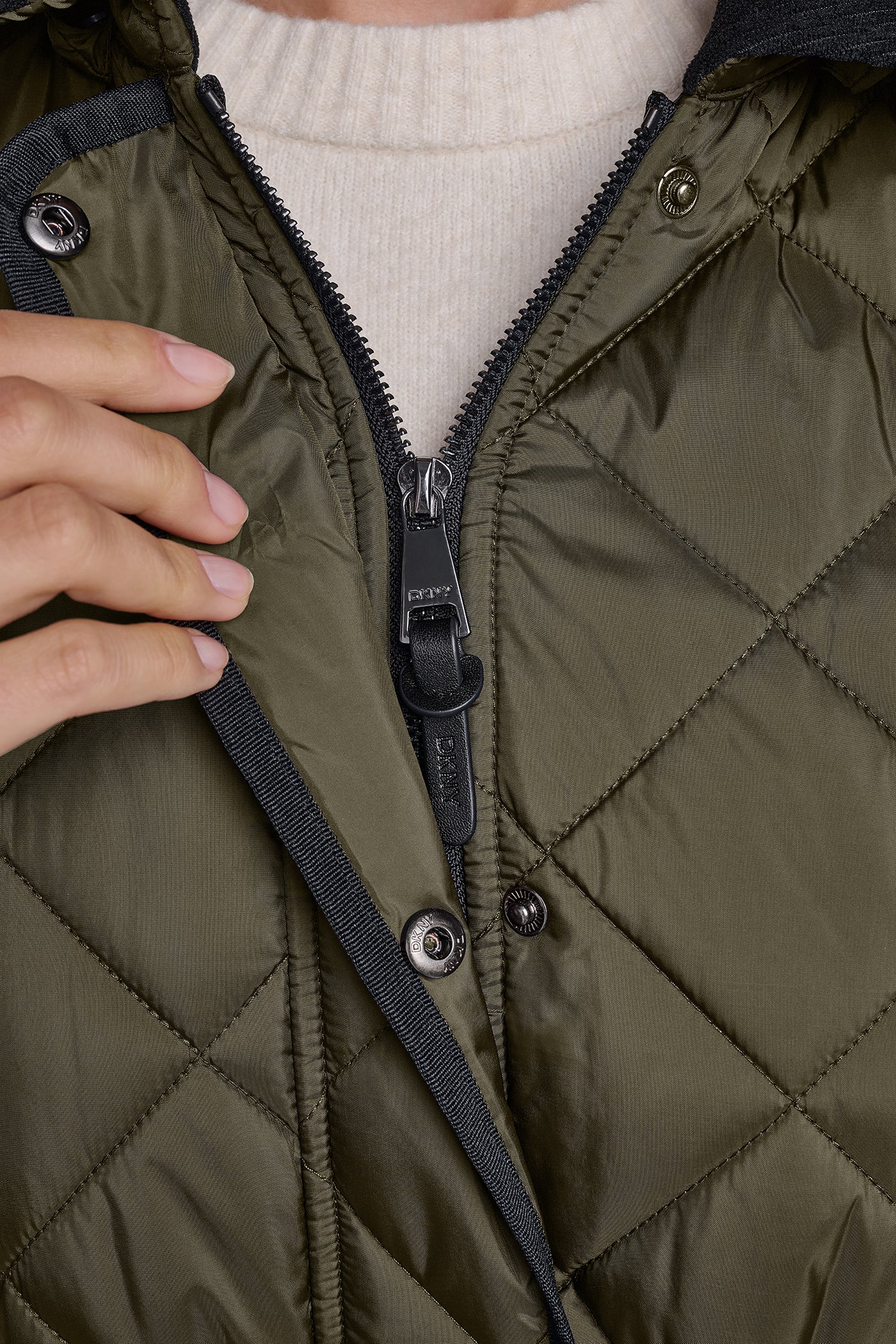 CORDUROY COLLAR HOODED QUILTED COAT