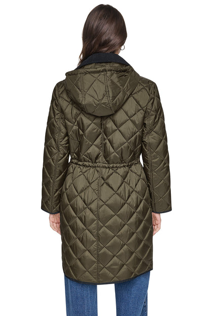 CORDUROY COLLAR HOODED QUILTED COAT