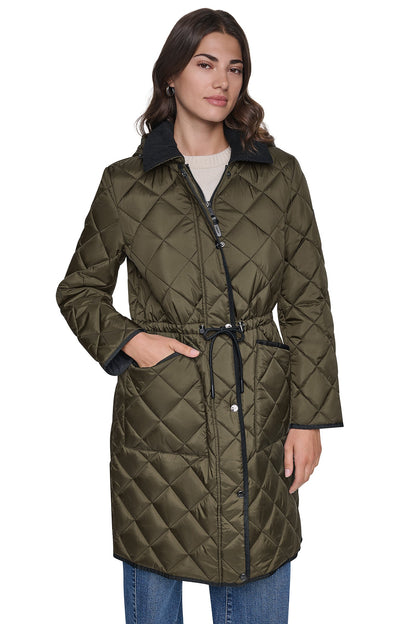 CORDUROY COLLAR HOODED QUILTED COAT