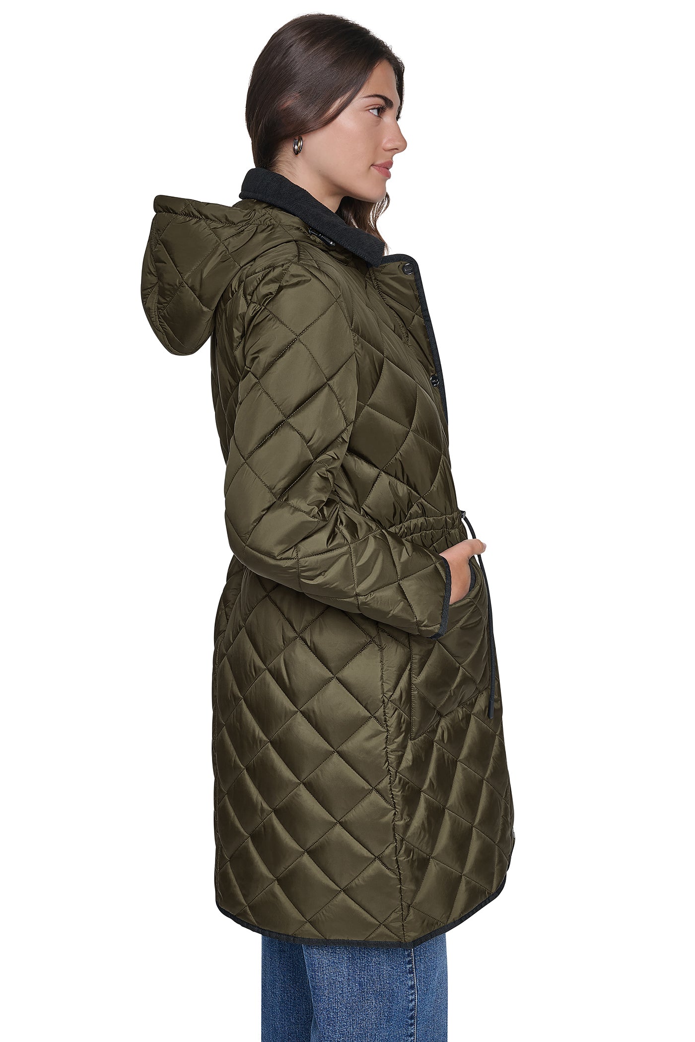 CORDUROY COLLAR HOODED QUILTED COAT
