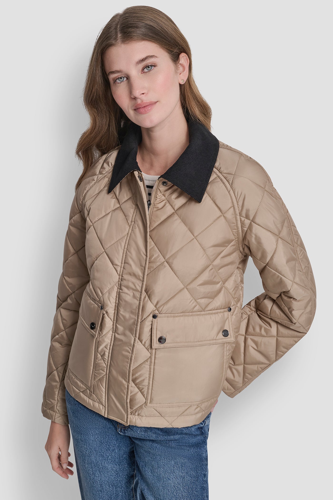 QULITED JACKET WITH CONTRAST COLLAR