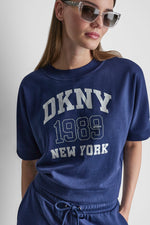 COTTON-BLEND TERRY SHORT SLEEVE LOGO HIGH-LOW TEE