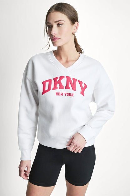 PUFF VARSITY LOGO V-NECK PULLOVER