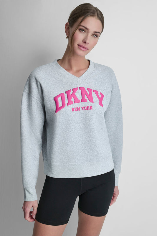 PUFF VARSITY LOGO V-NECK PULLOVER