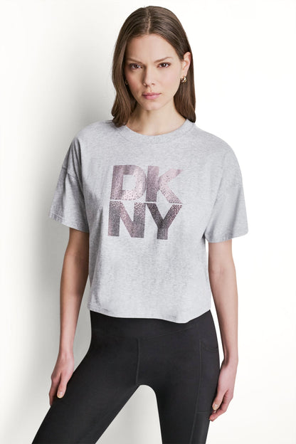 STACKED OMBRE RHINESTONE LOGO TEE