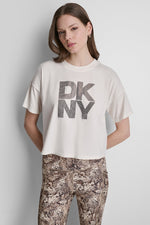 STACKED OMBRE RHINESTONE DROP SHOULDER TEE
