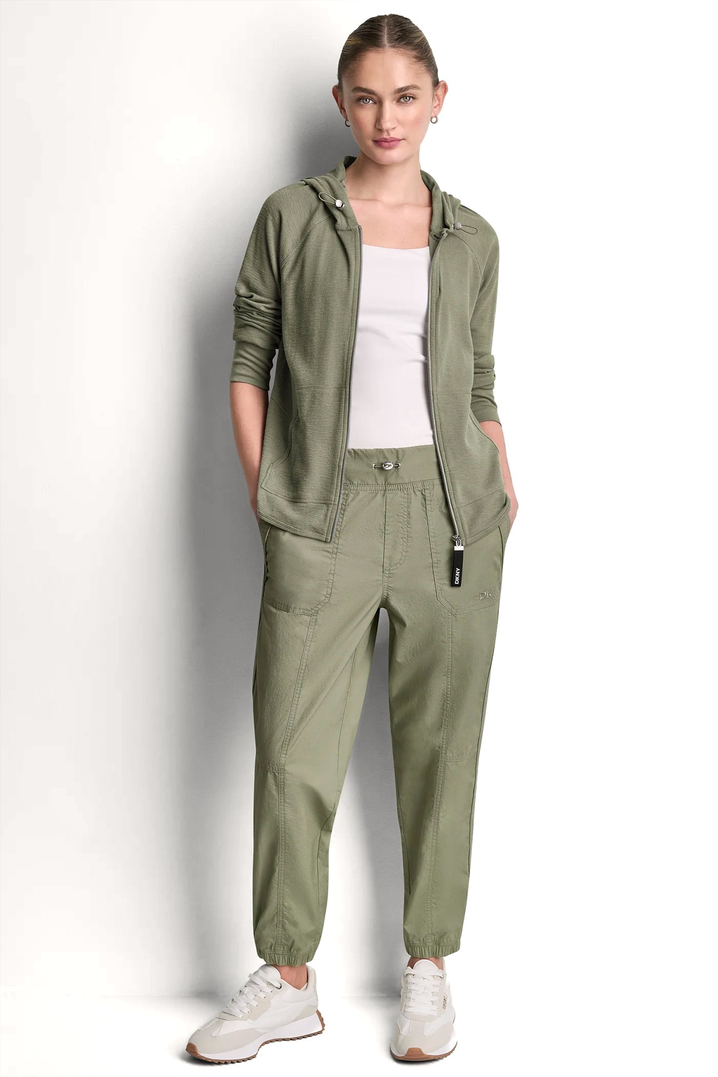 COTTON-POPLIN HIGH-RISE SLIM UTILITY JOGGER
