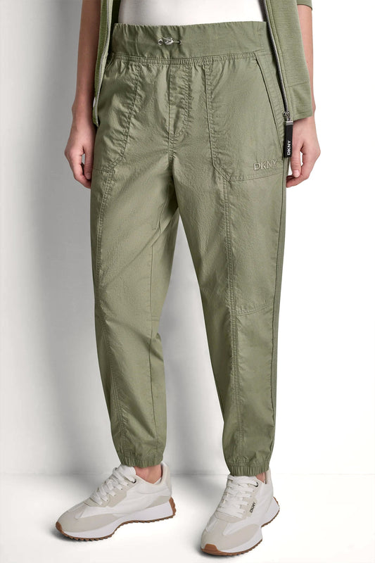 COTTON-POPLIN HIGH-RISE SLIM UTILITY JOGGER