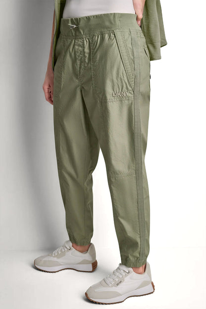 COTTON-POPLIN HIGH-RISE SLIM UTILITY JOGGER
