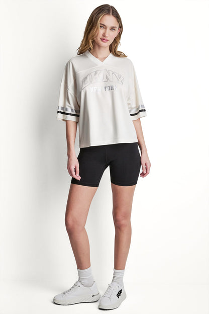 RHINESTONE VARSITY LOGO V-NECK JERSEY