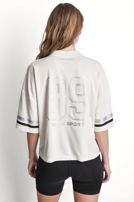 RHINESTONE VARSITY LOGO V-NECK JERSEY