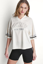 RHINESTONE VARSITY LOGO V-NECK JERSEY