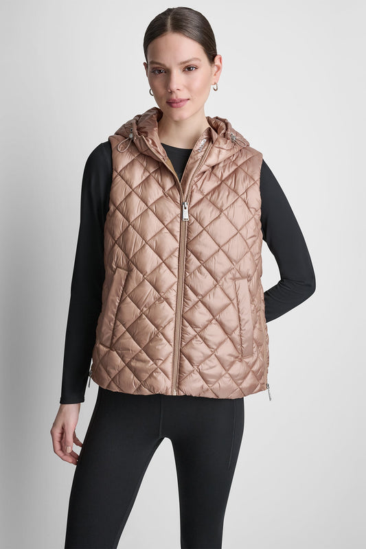 HOODED DIAMOND QUILTED VEST