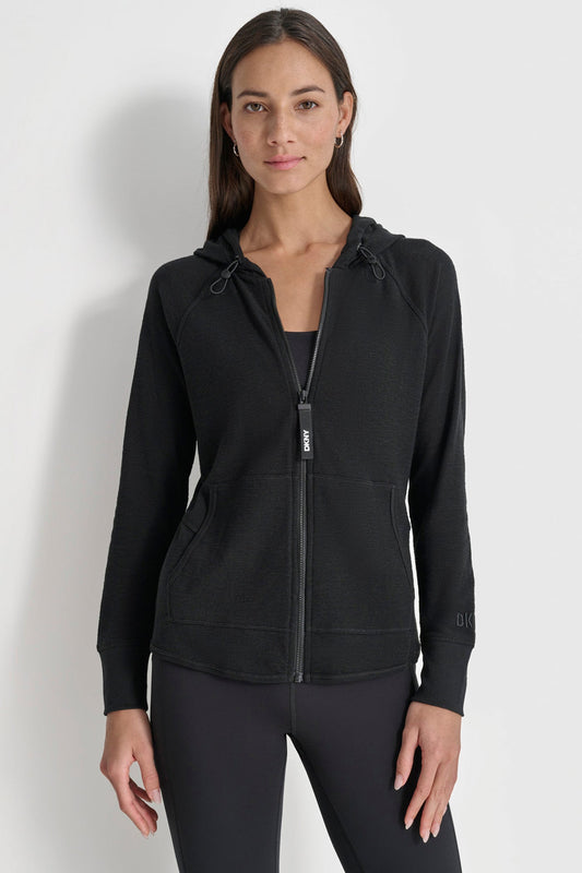 COTTON-BLEND SLUB WAFFLE-KNIT HOODIE