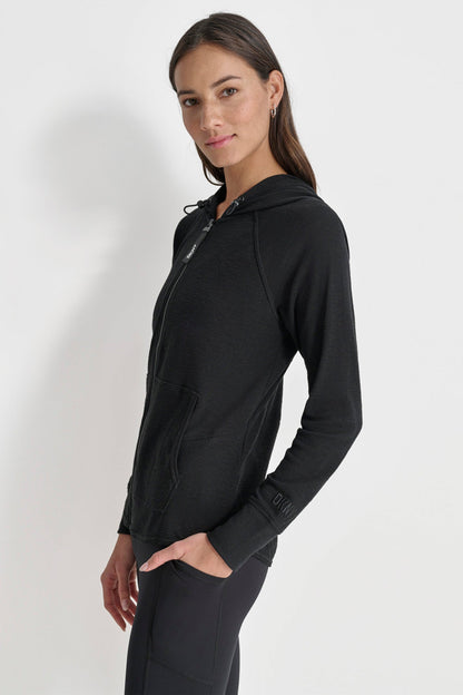 COTTON-BLEND SLUB WAFFLE-KNIT HOODIE