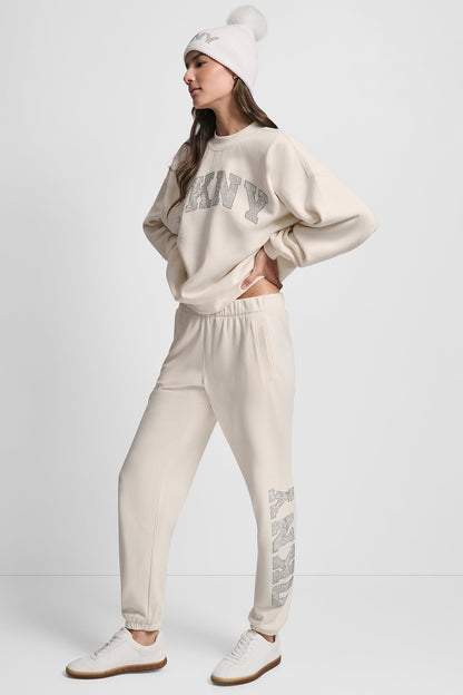 EXPLODED RHINESTONE VARISTY LOGO HIGH-RISE RELAXED
