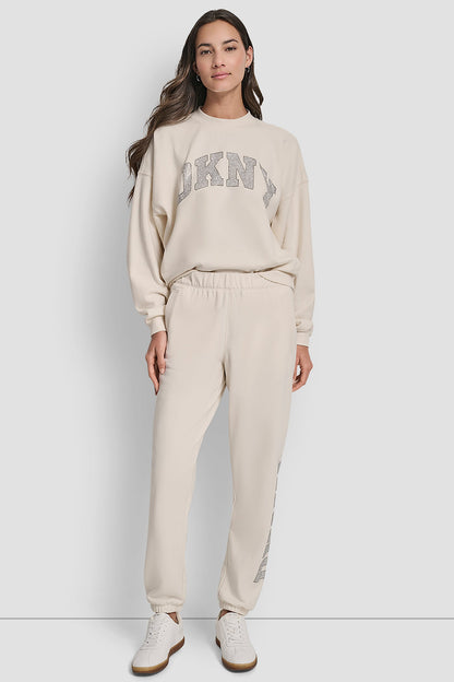 EXPLODED RHINESTONE VARISTY LOGO HIGH-RISE RELAXED
