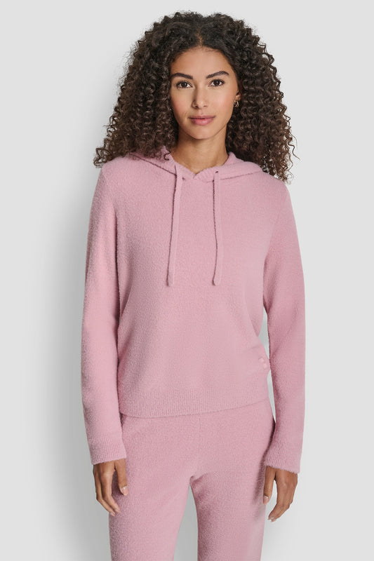 FEATHER YARN HOODIE WITH DRAWCORD AND TONAL LOGO