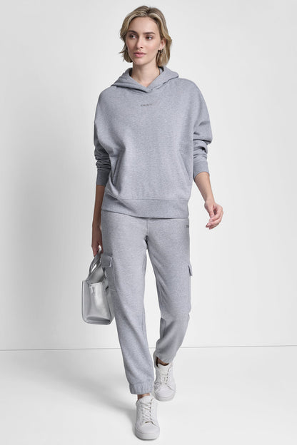 METALLIC BUBBLE LOGO FLEECE DROP SHOULDER HOODIE