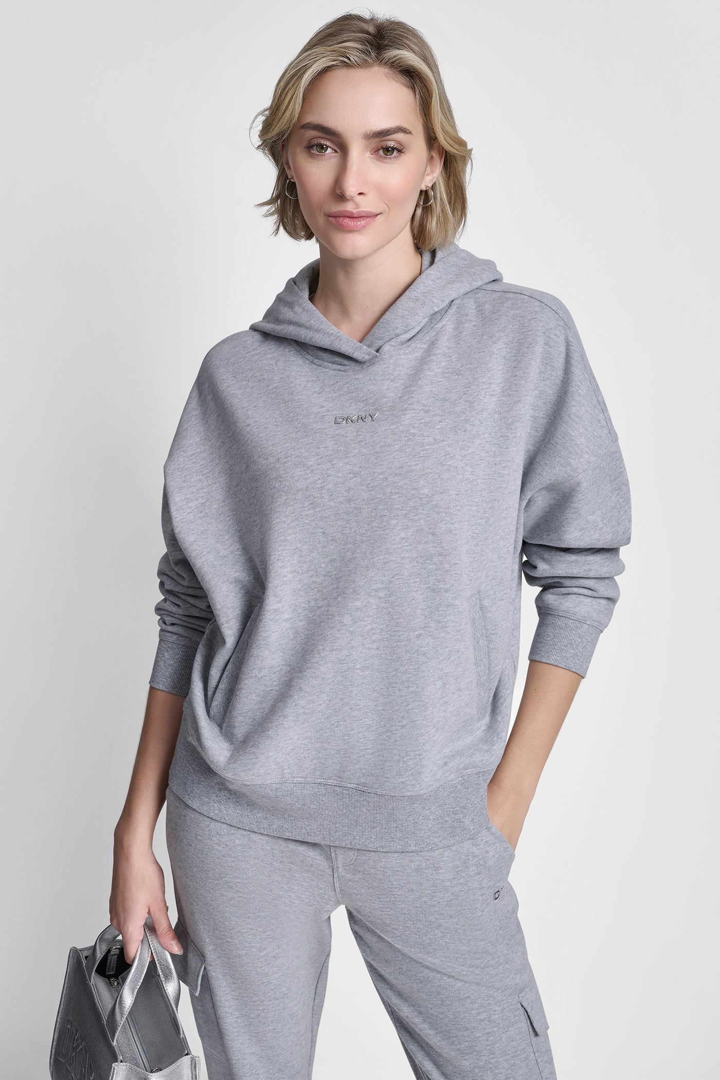 METALLIC BUBBLE LOGO FLEECE DROP SHOULDER HOODIE