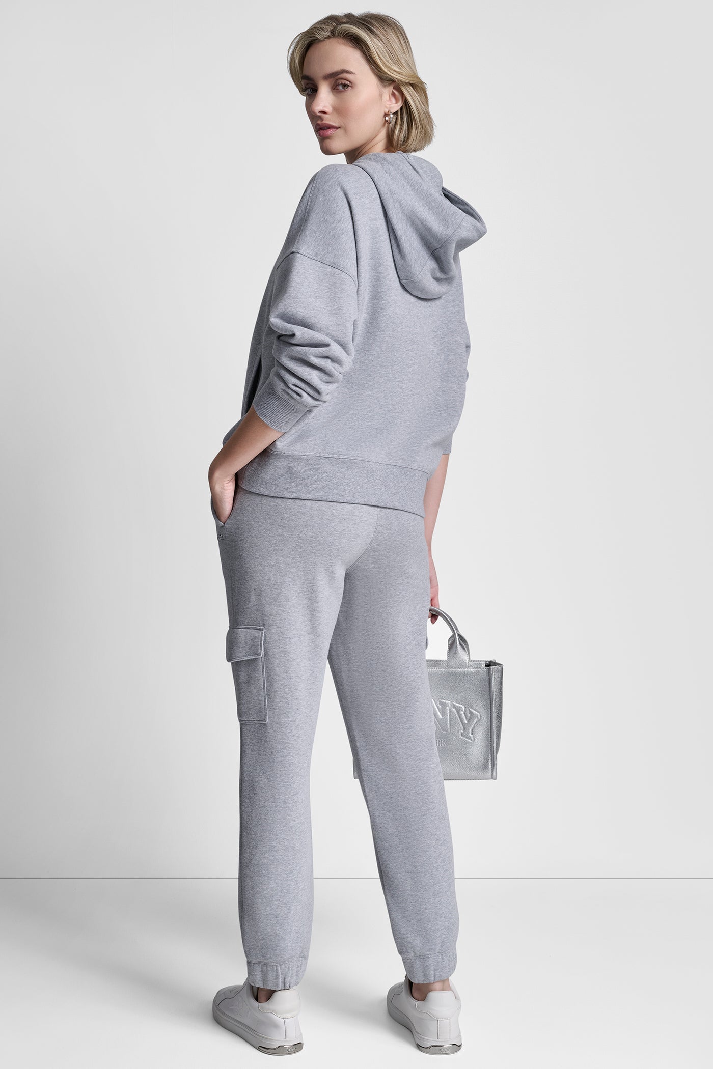 METALLIC BUBBLE LOGO FLEECE DROP SHOULDER HOODIE