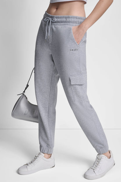 METALLIC BUBBLE LOGO SLIM FIT FLEECE CARGO JOGGER
