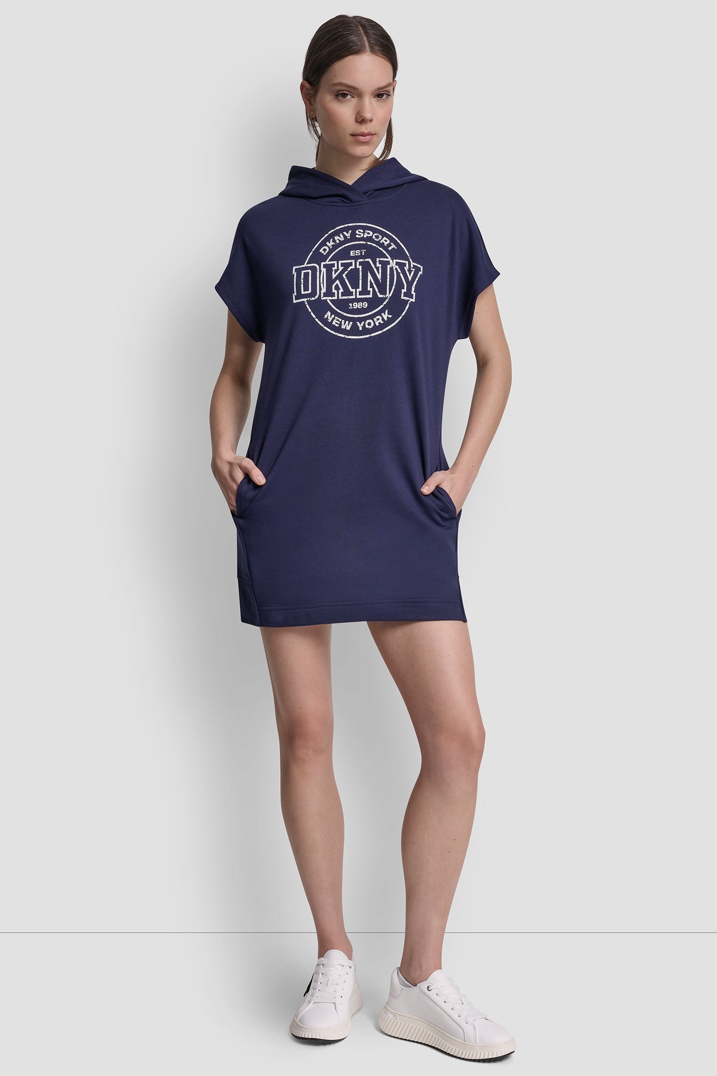 COLLEGIATE MEDALLION LOGO MINI HOODIE DRESS