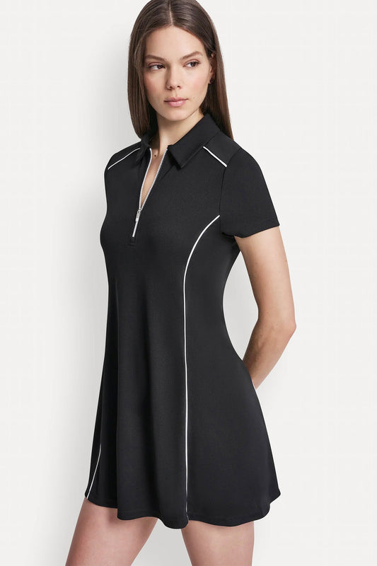 HALF-ZIP POLO DRESS WITH CONTRAST PIPING