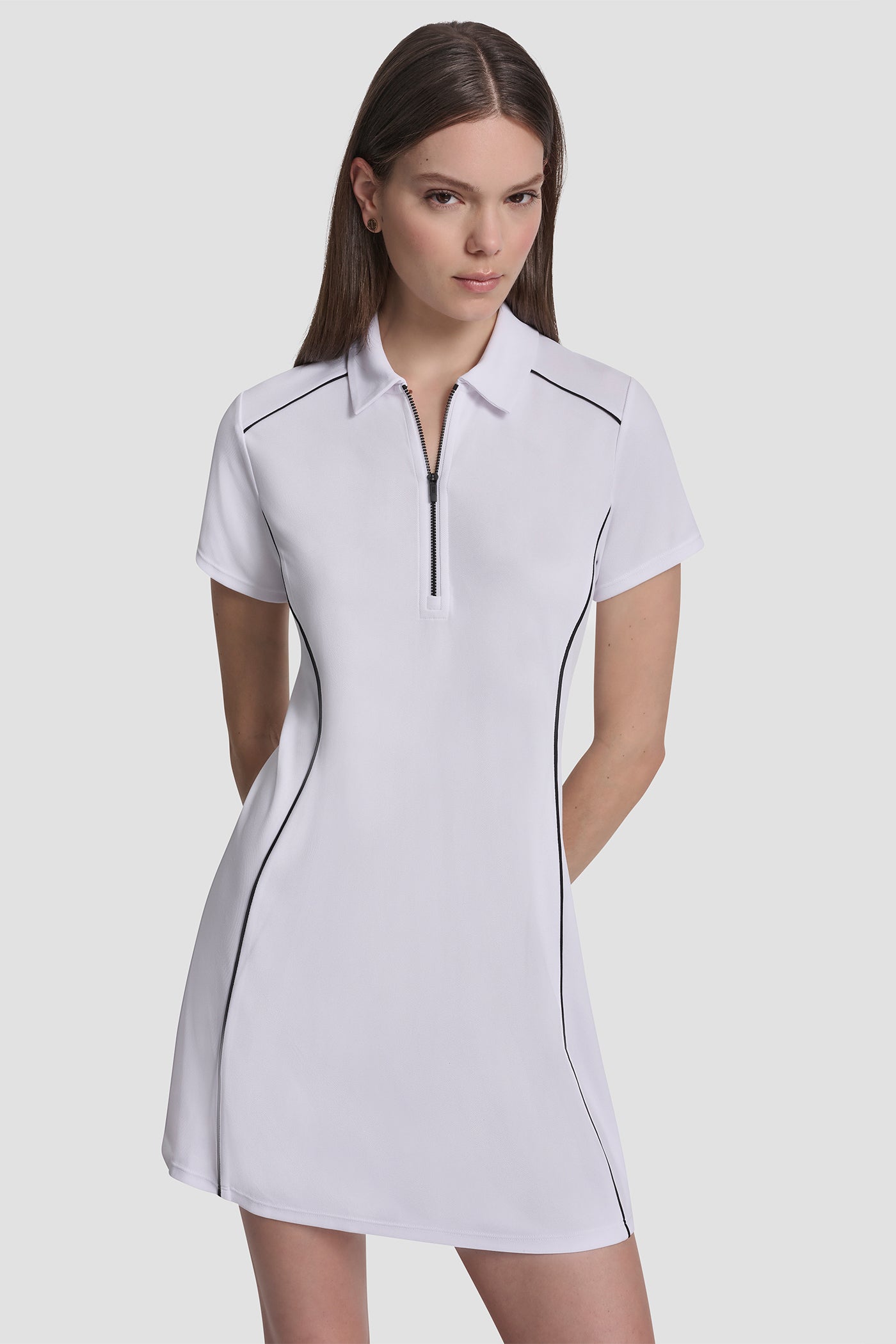 HALF-ZIP POLO DRESS WITH CONTRAST PIPING
