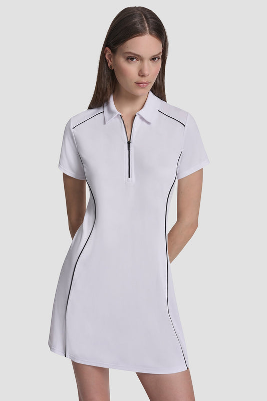 HALF-ZIP POLO DRESS WITH CONTRAST PIPING