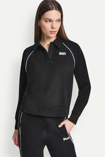 PIPED LOGO POLO SWEATSHIRT