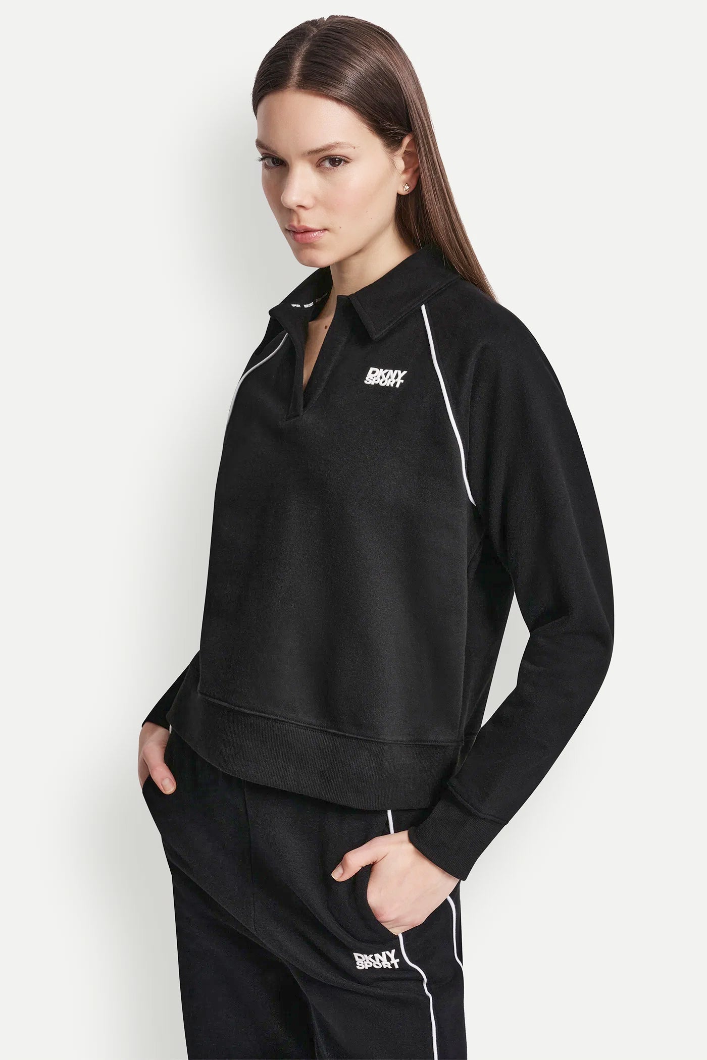 PIPED LOGO POLO SWEATSHIRT