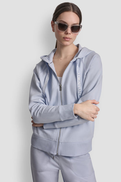 COTTON-FLEECE LOGO DRAWSTRING HOODIE