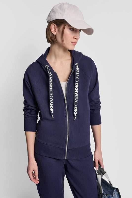 COTTON-FLEECE LOGO DRAWSTRING HOODIE