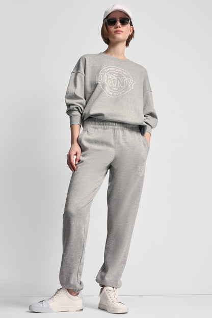 COTTON-BLEND TERRY HIGH-RISE LOGO RELAXED JOGGER