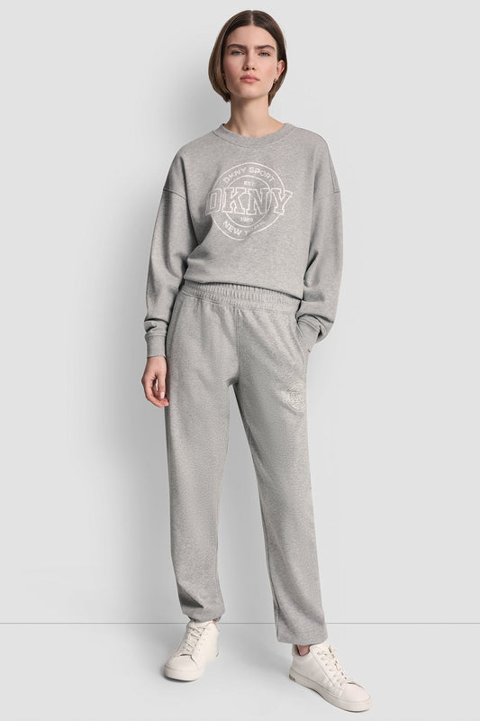 COTTON-BLEND TERRY HIGH-RISE LOGO RELAXED JOGGER