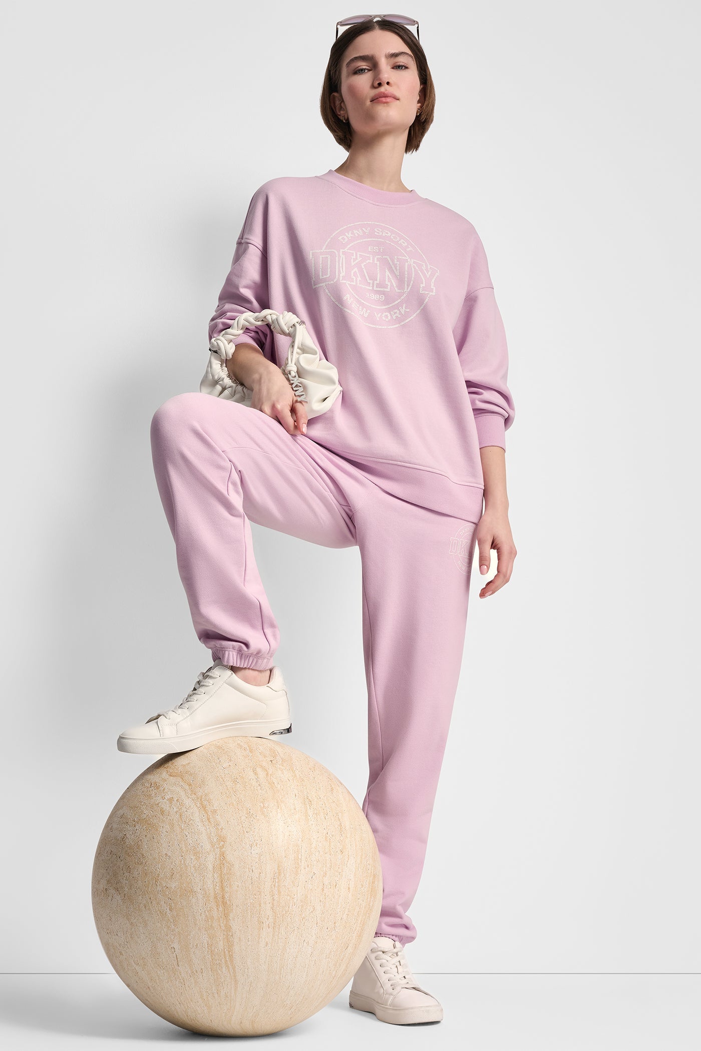 COTTON-BLEND TERRY HIGH-RISE LOGO RELAXED JOGGER