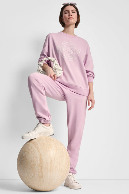 COTTON-BLEND TERRY HIGH-RISE LOGO RELAXED JOGGER