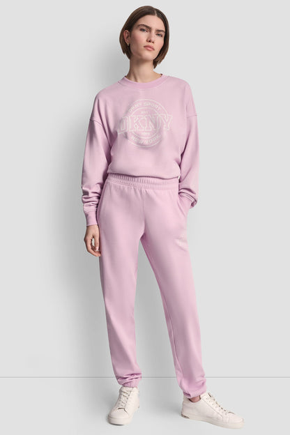 COTTON-BLEND TERRY HIGH-RISE LOGO RELAXED JOGGER