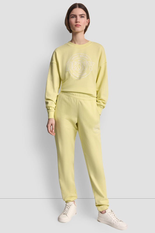 COTTON-BLEND TERRY HIGH-RISE LOGO RELAXED JOGGER