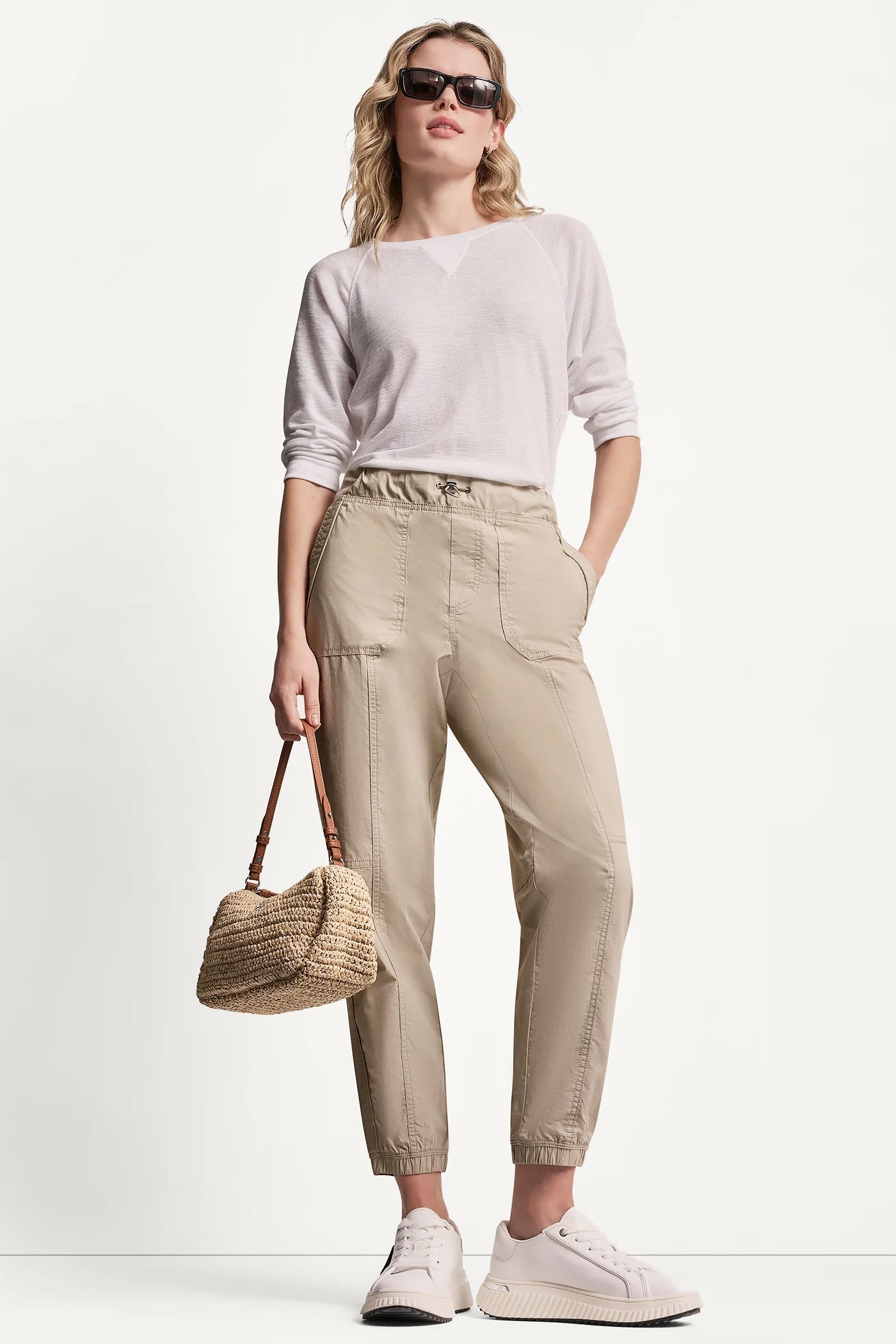 COTTON-POPLIN HIGH-RISE SLIM UTILITY JOGGER