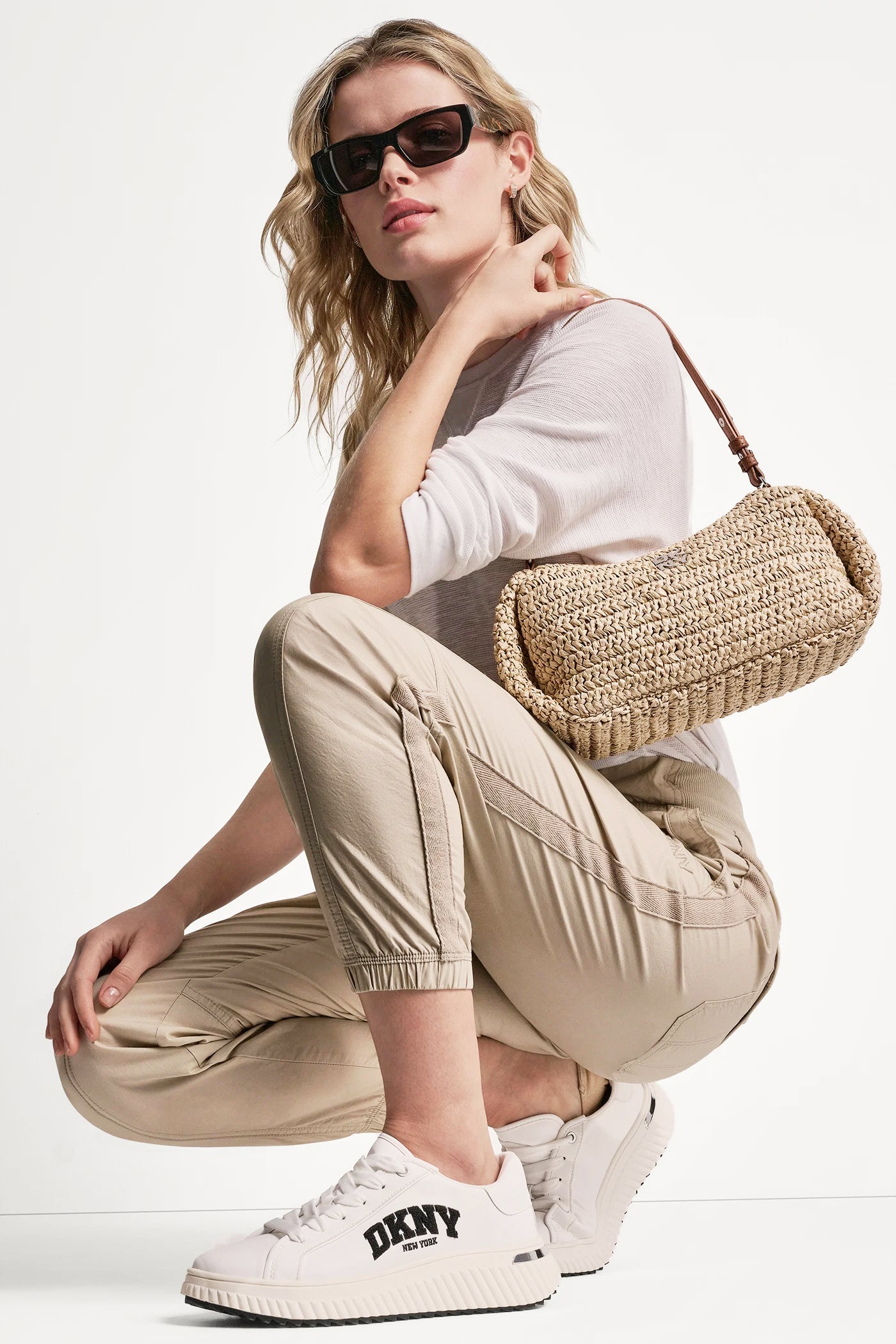 COTTON-POPLIN HIGH-RISE SLIM UTILITY JOGGER