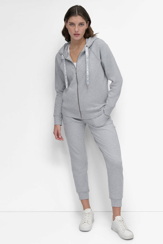 COTTON-FLEECE TWO-TONE LOGO DRAWSTRING HOODIE